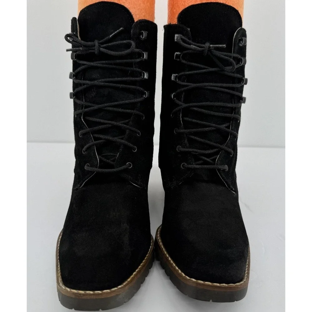 Andre Assous Black Suede Lace-Up Ankle Boots Made in Italy EU 36 US 6